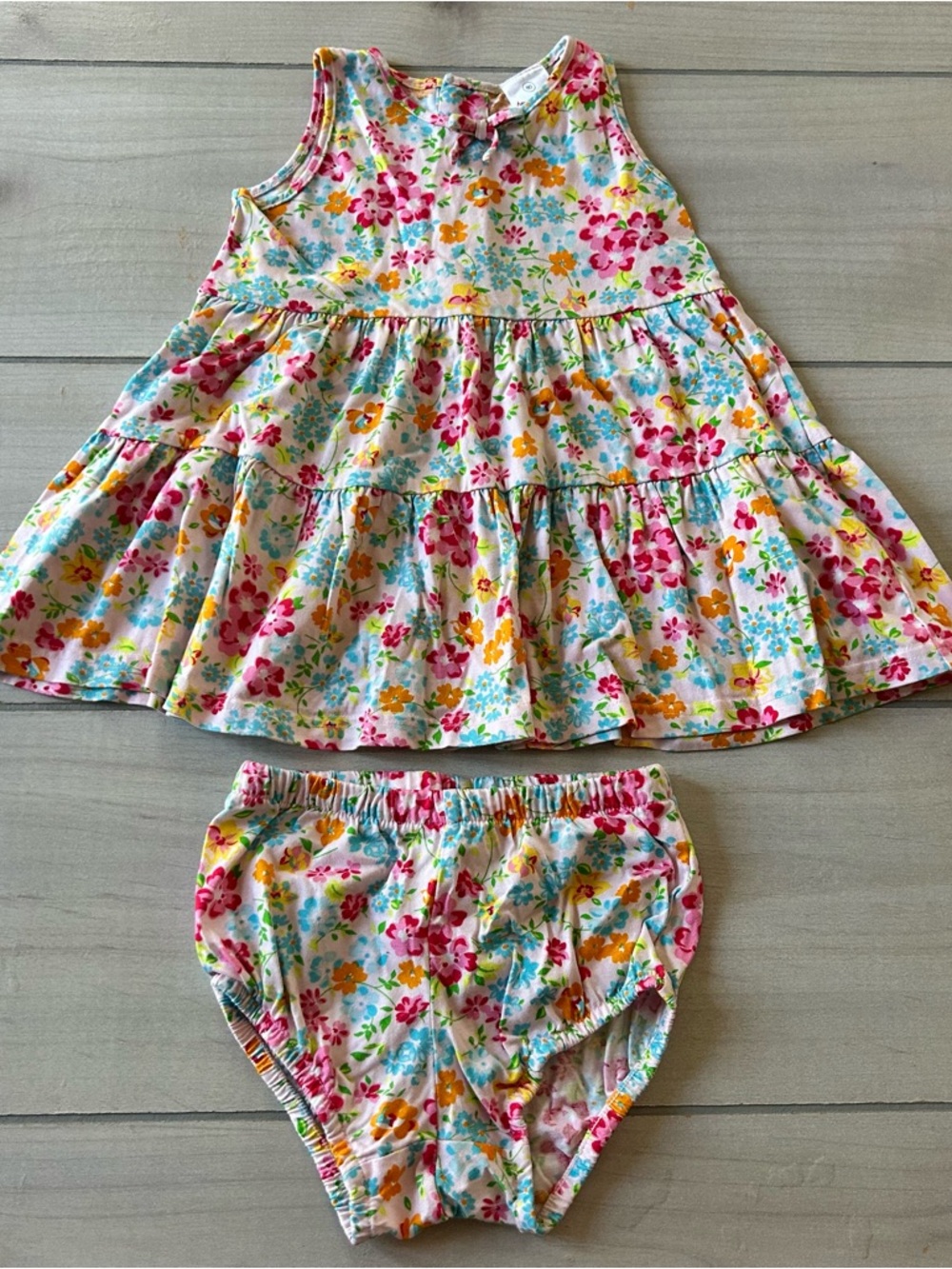 Hanna Andersson Floral Tiered Dress and Bloomers in Pink, Yellow, Blue